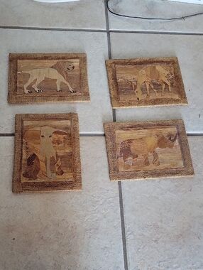 Handcrafted Animal Wood Inlay Wall Plaques - Brown